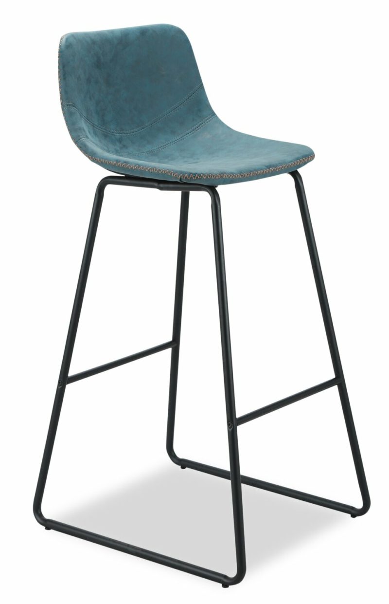 Coty Barstool With Vegan Leather Fabric, Metal – Blue Bar Stools