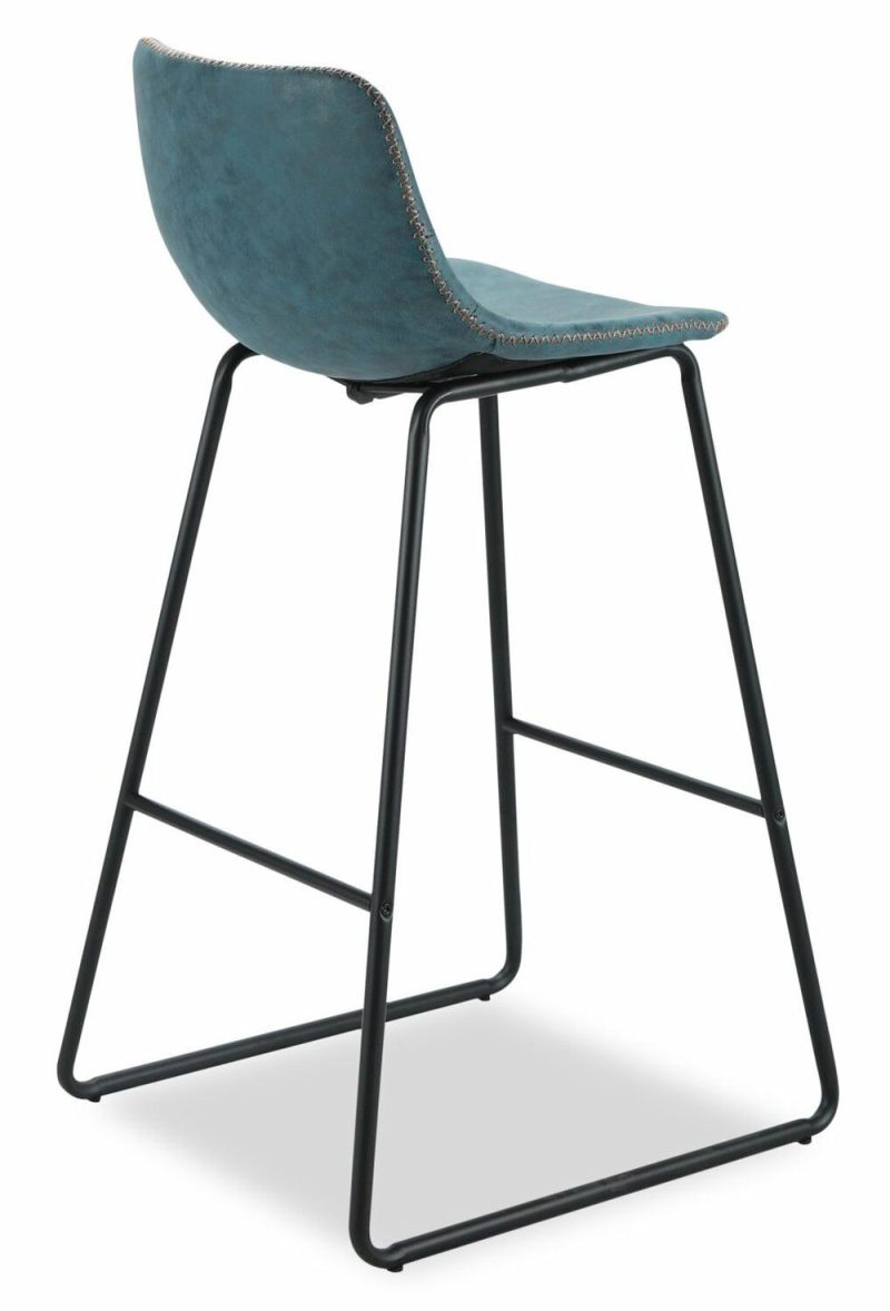 Coty Barstool With Vegan Leather Fabric, Metal – Blue Bar Stools