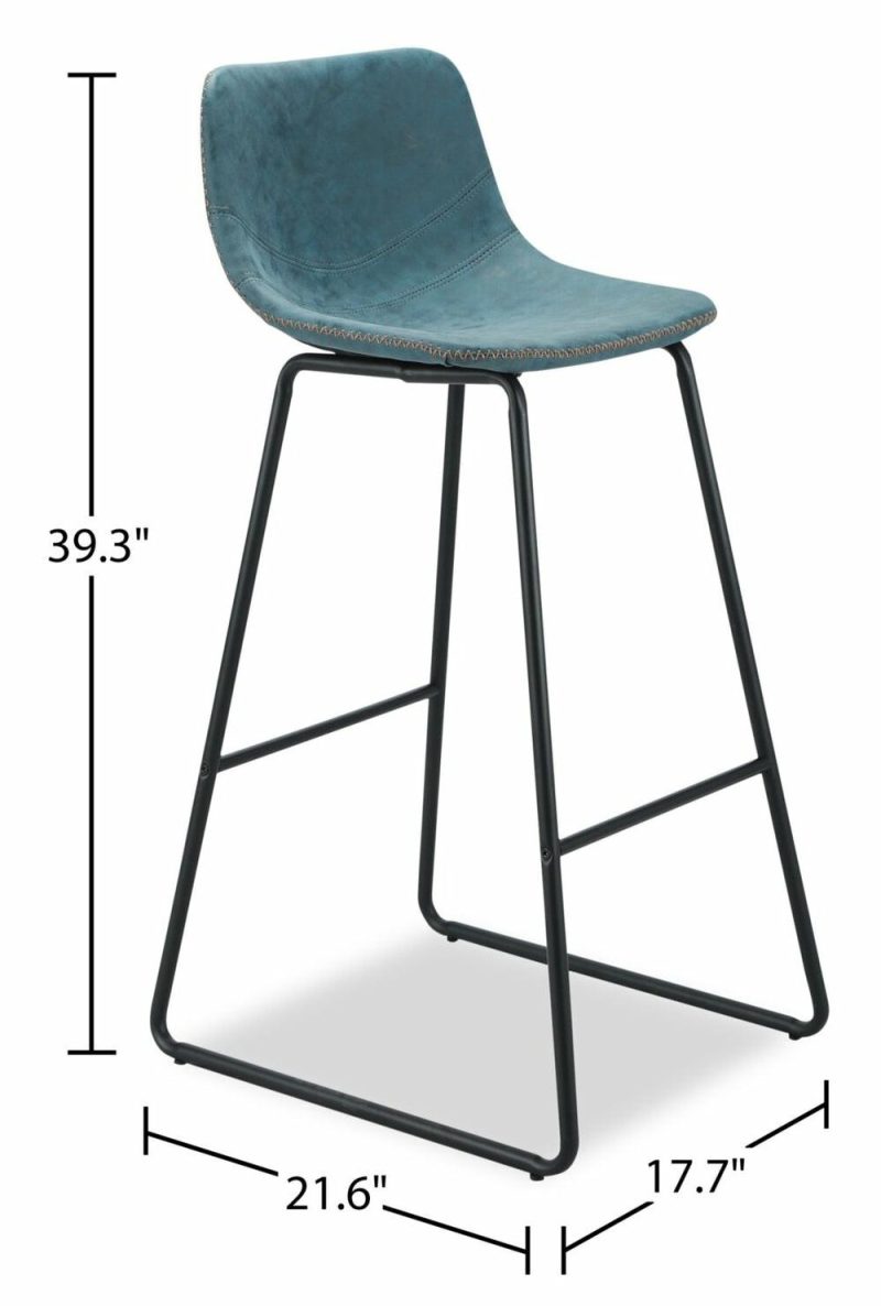 Coty Barstool With Vegan Leather Fabric, Metal – Blue Bar Stools