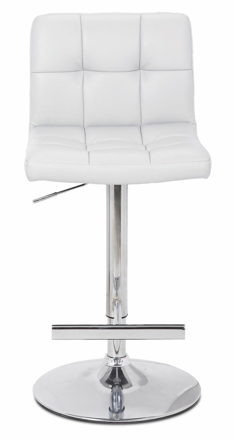 Cruz Barstool With Swivel & Adjustable Seat, Vegan Leather Fabric, Metal – White Bar Stools