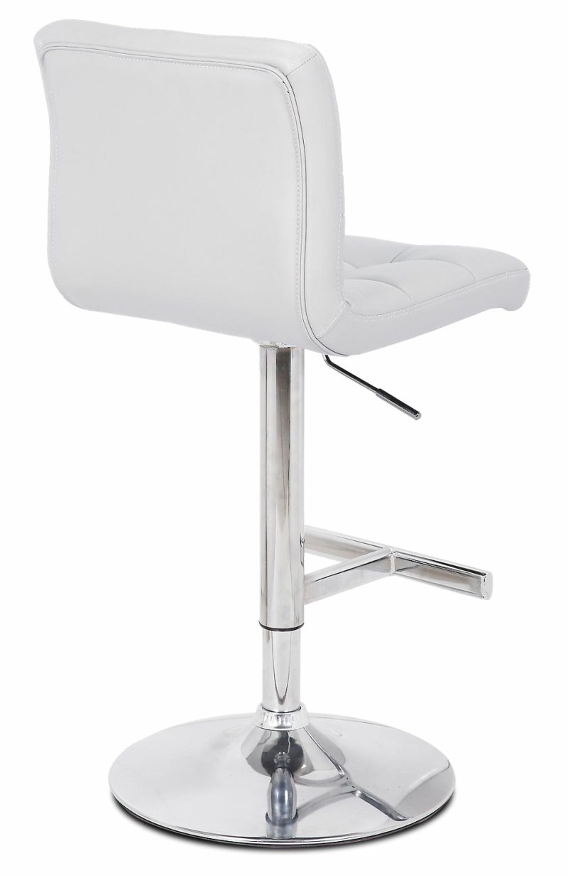 Cruz Barstool With Swivel & Adjustable Seat, Vegan Leather Fabric, Metal – White Bar Stools