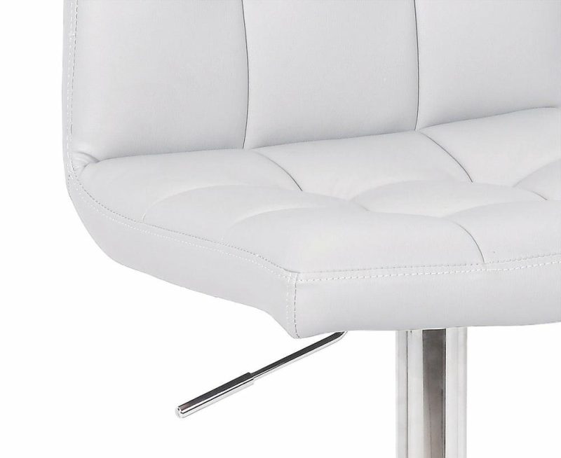 Cruz Barstool With Swivel & Adjustable Seat, Vegan Leather Fabric, Metal – White Bar Stools