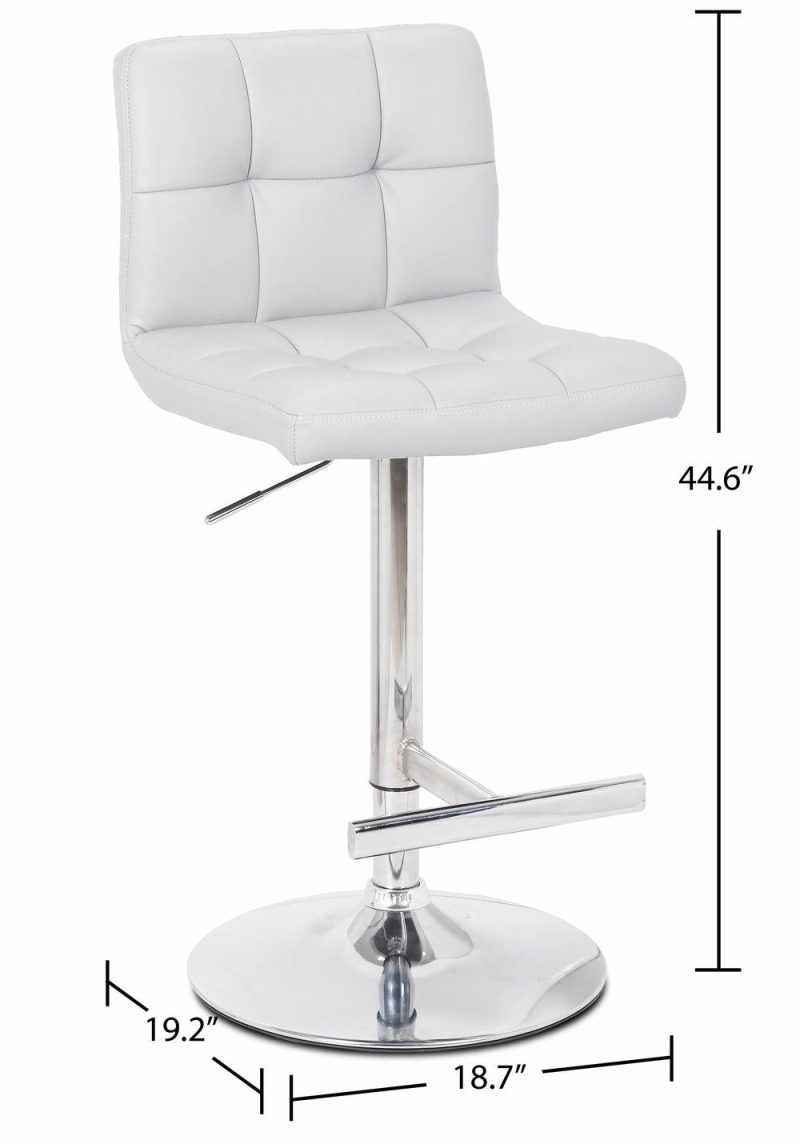 Cruz Barstool With Swivel & Adjustable Seat, Vegan Leather Fabric, Metal – White Bar Stools