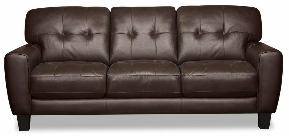 Curt 85″ Brown Genuine Leather Sofa With Button Tufting Furniture