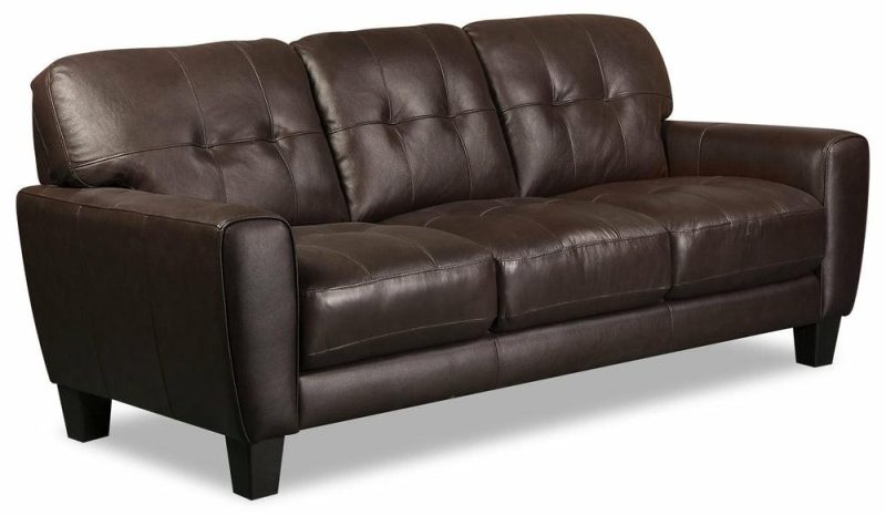 Curt 85″ Brown Genuine Leather Sofa With Button Tufting Furniture