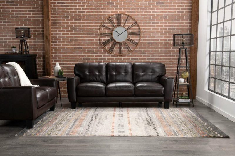 Curt 85″ Brown Genuine Leather Sofa With Button Tufting Furniture