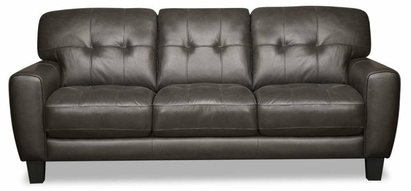 Curt 85″ Grey Genuine Leather Sofa With Button Tufting Furniture