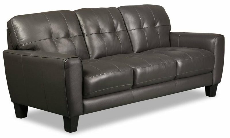 Curt 85″ Grey Genuine Leather Sofa With Button Tufting Furniture