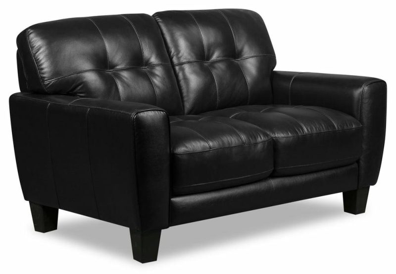 Curt Genuine Leather Loveseat – Black Furniture