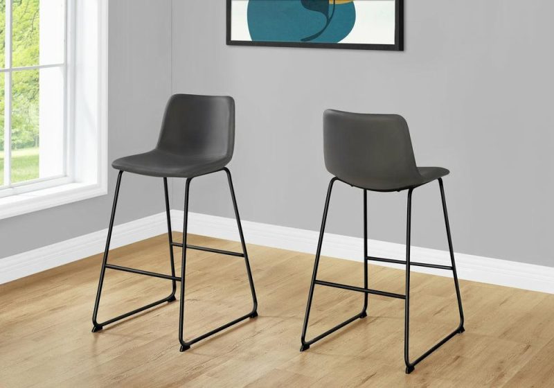 Curved Backrest Grey Leather-Look Black Bar Stool Bar Stools