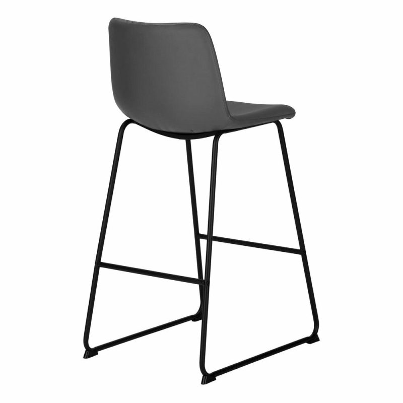 Curved Backrest Grey Leather-Look Black Bar Stool Bar Stools