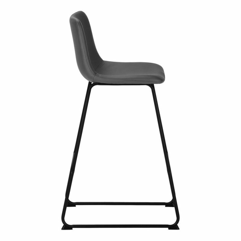 Curved Backrest Grey Leather-Look Black Bar Stool Bar Stools