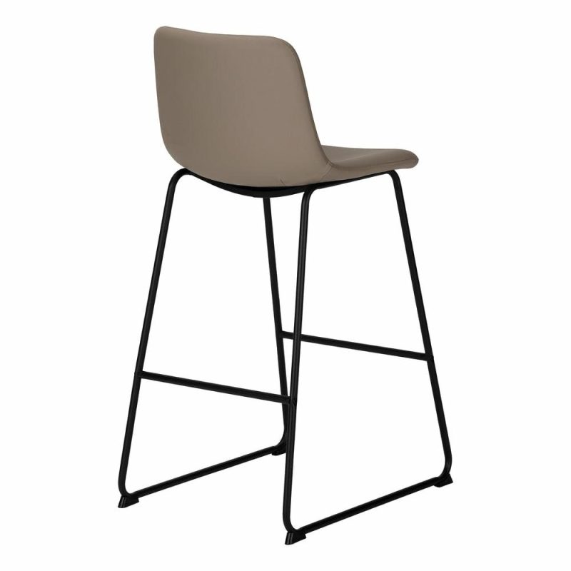 Curved Backrest Taupe Leather-Look Black Bar Stool Bar Stools