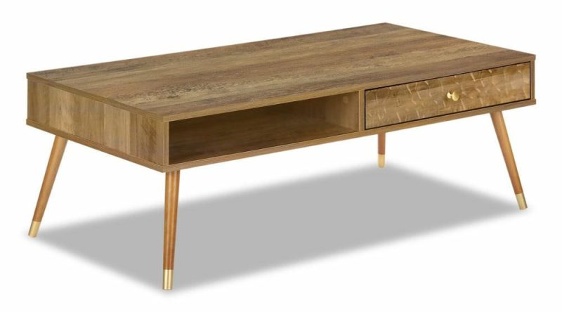 Cydney 43.5″ Modern Coffee Table With Storage – Walnut Finish Wood Legs Coffee Tables