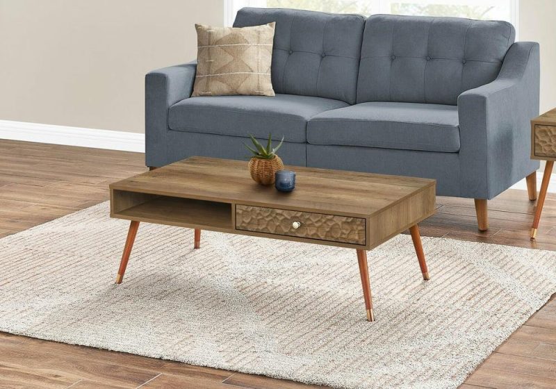 Cydney 43.5″ Modern Coffee Table With Storage – Walnut Finish Wood Legs Coffee Tables