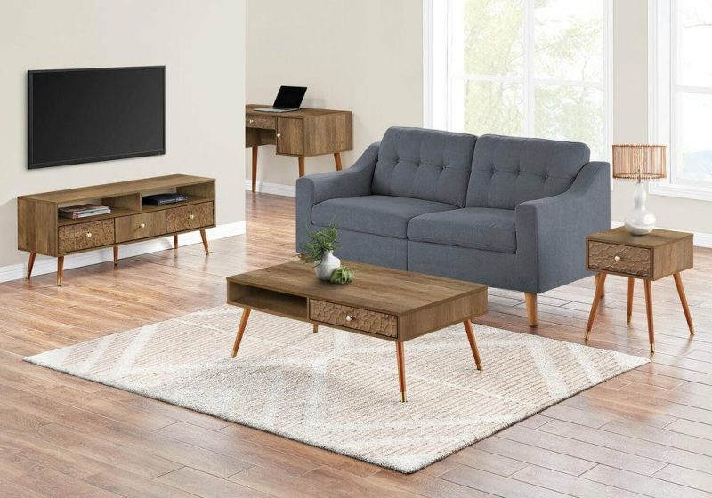 Cydney 43.5″ Modern Coffee Table With Storage – Walnut Finish Wood Legs Coffee Tables