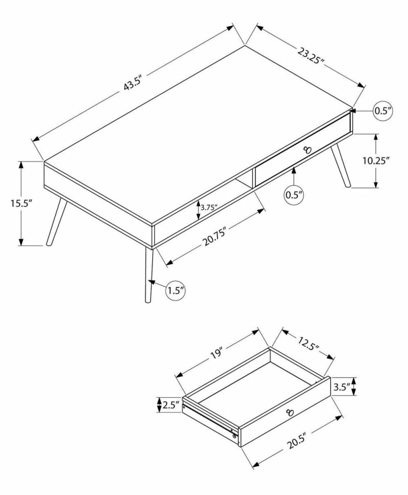 Cydney 43.5″ Modern Coffee Table With Storage – Walnut Finish Wood Legs Coffee Tables