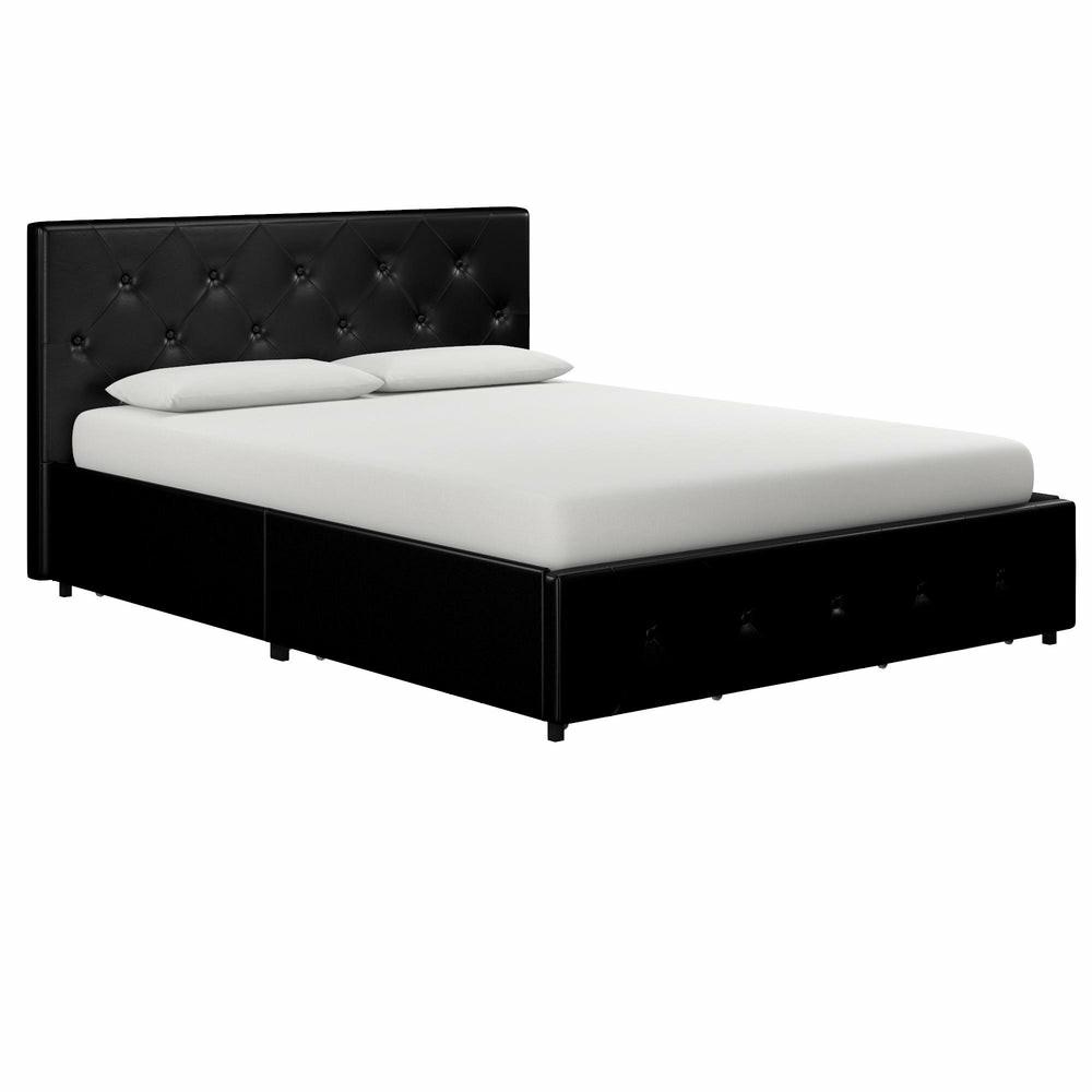 Dakota Fabric Queen Bed With Storage – Black Bedroom