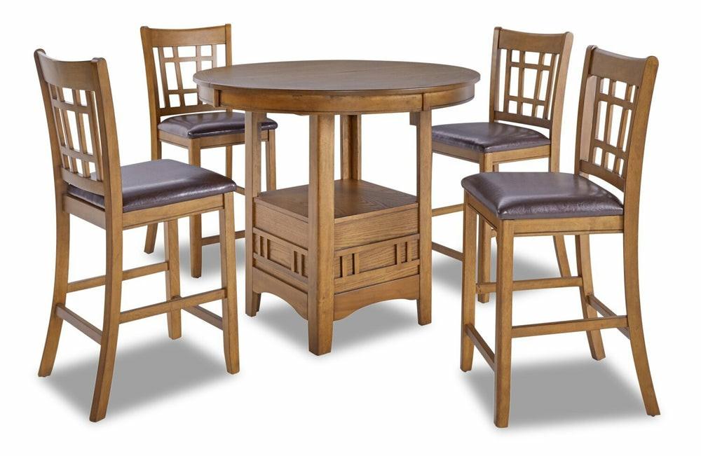 Dena 5Pc Counter-Height Dining Set With Table & 4 Chairs, 42-60″W Extension, Round  – Oak Brown Dining Room