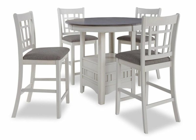 Dena 5Pc Counter-Height Dining Set With Table & Chairs, 42-60″W Extension, Round  – Dove Grey Dining Room