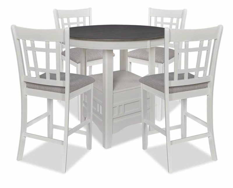 Dena 5Pc Counter-Height Dining Set With Table & Chairs, 42-60″W Extension, Round  – Dove Grey Dining Room