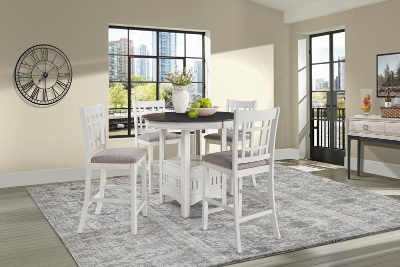 Dena 5Pc Counter-Height Dining Set With Table & Chairs, 42-60″W Extension, Round  – Dove Grey Dining Room