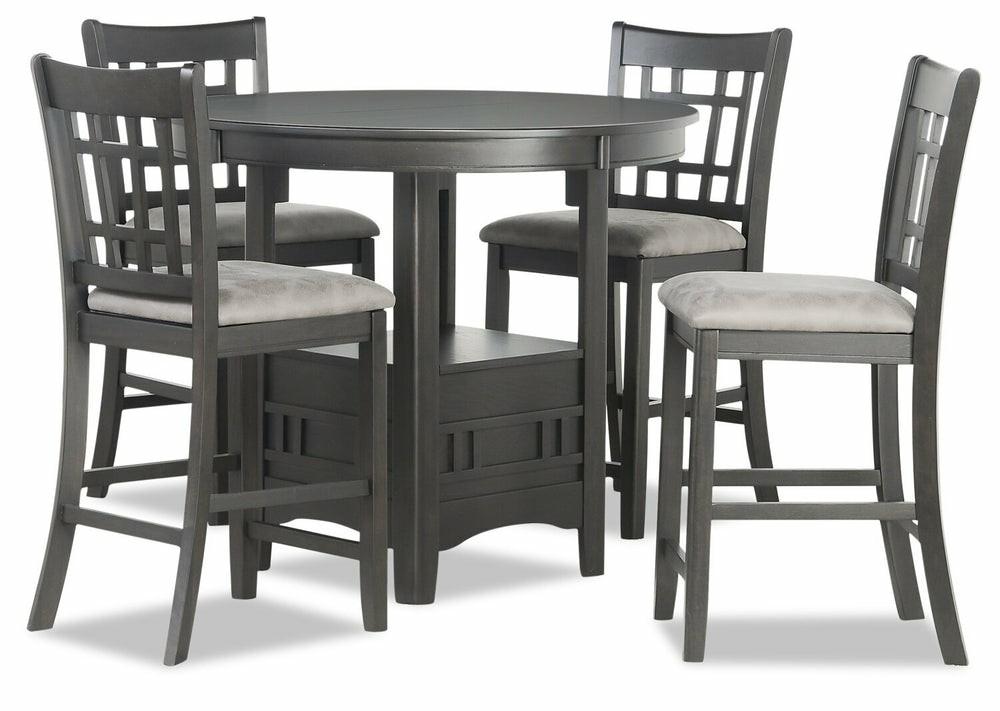 Dena 5Pc Counter-Height Dining Set With Table & Chairs, 42-60″W Extension, Round  – Grey Dining Room