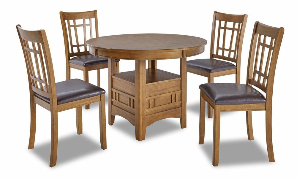 Dena 5Pc Dining Set With Table & 4 Chairs, 42-60″W Extension, Round  – Oak Brown Dining Room