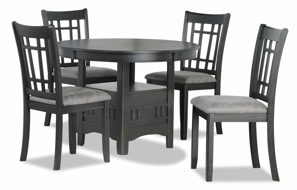 Dena 5Pc Dining Set With Table & Chairs, 42-60″W Extension, Round  – Grey Dining Room