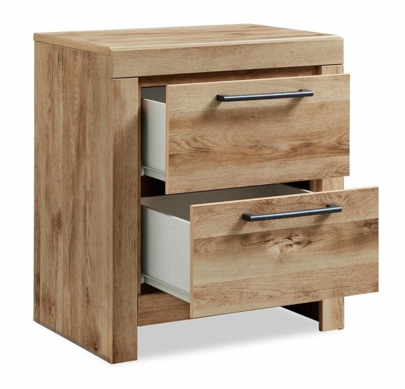 Derekson Bedside 2-Drawer Nightstand With Usb Ports, 21.7″W X 24.4″H – Natural Bedroom