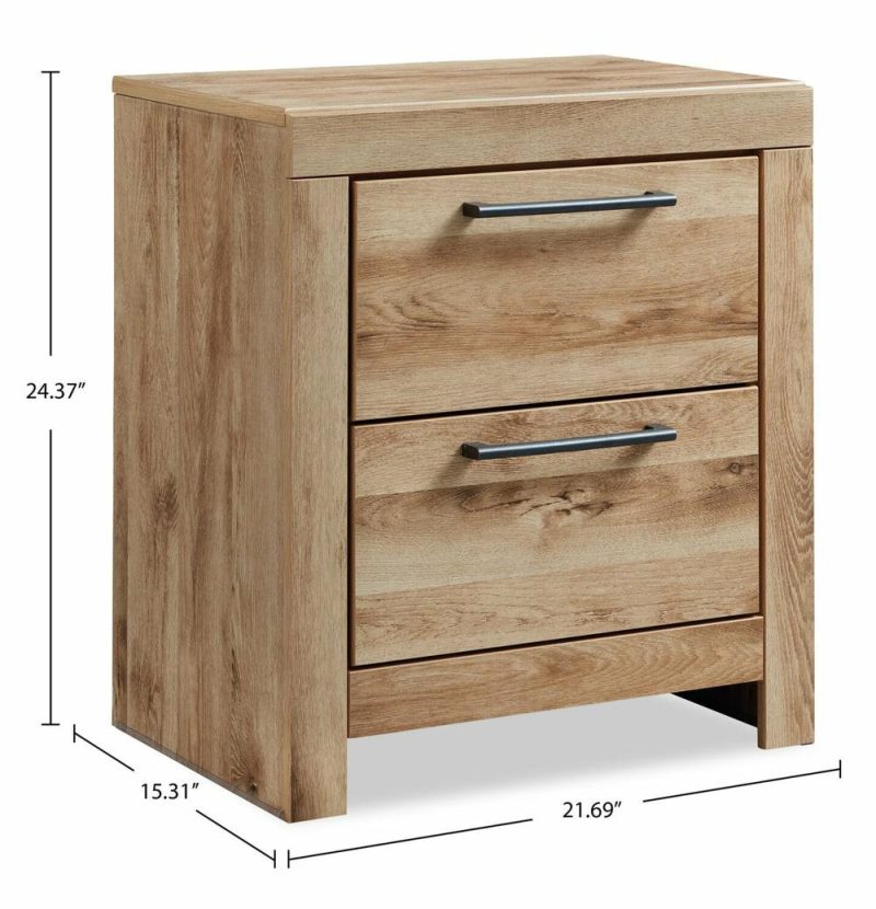 Derekson Bedside 2-Drawer Nightstand With Usb Ports, 21.7″W X 24.4″H – Natural Bedroom