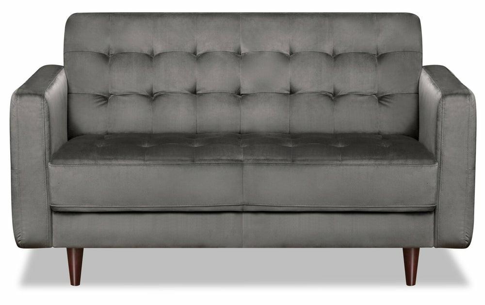 Devlin Velvet Loveseat – Dark Grey Furniture