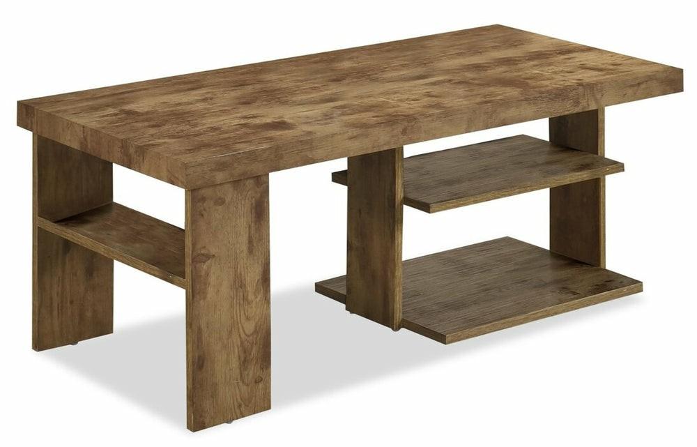 Devon 43.3″ Rustic Coffee Table With Shelf – Light Pine Finish Wood Coffee Tables