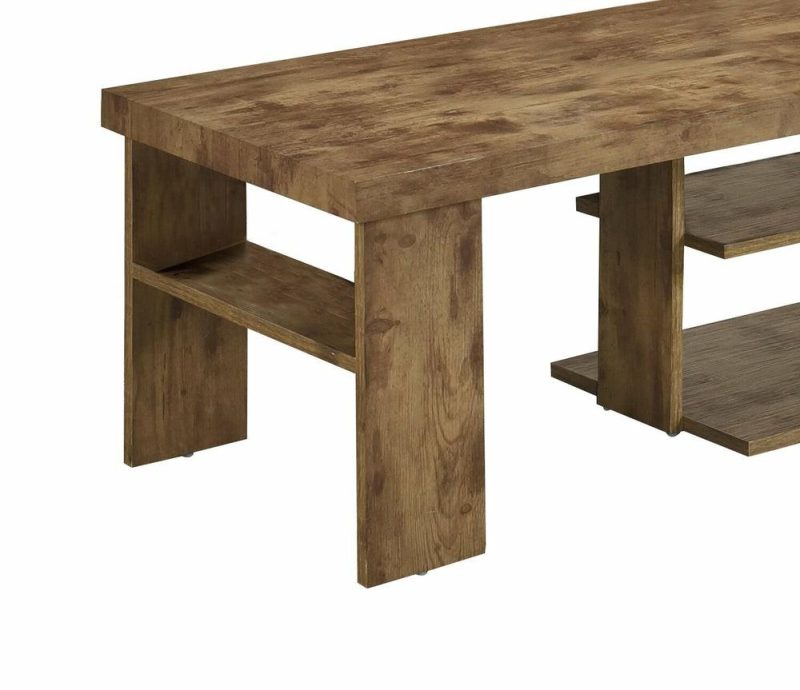 Devon 43.3″ Rustic Coffee Table With Shelf – Light Pine Finish Wood Coffee Tables