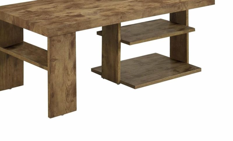 Devon 43.3″ Rustic Coffee Table With Shelf – Light Pine Finish Wood Coffee Tables