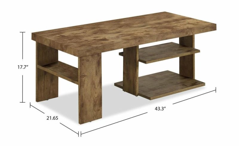 Devon 43.3″ Rustic Coffee Table With Shelf – Light Pine Finish Wood Coffee Tables