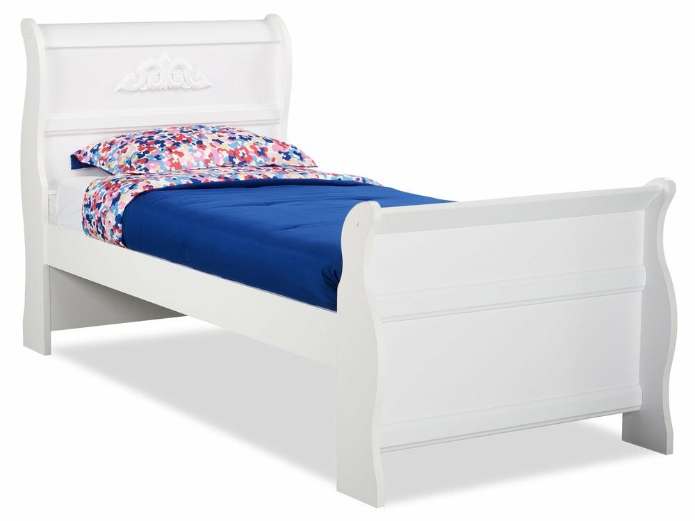 Diamond Dreams Sleigh Bed For Kids, White – Twin Size Bedroom