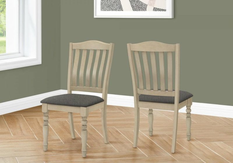 Dining Chair Set Of 2 Dining Room Kitchen Side Antique Grey Fabric Wood Legs Transitional Dining Chairs