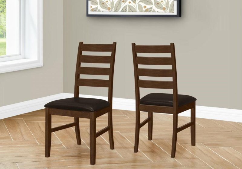 Dining Chair Set Of 2 Dining Room Kitchen Side Brown Solid Wood Brown-Leather Look Transitional Dining Chairs