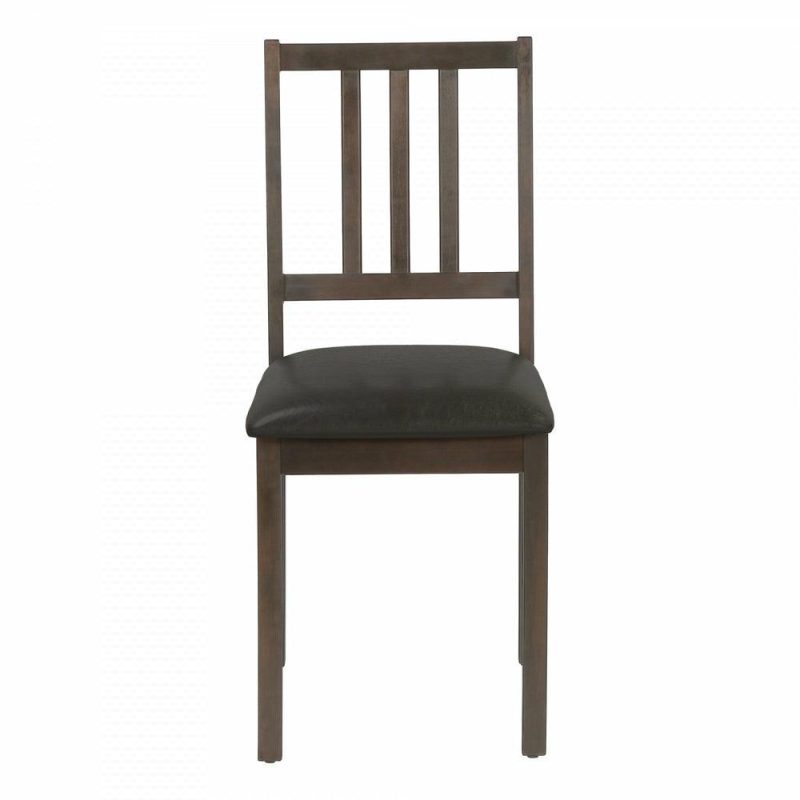 Dining Chair Set Of 2 Kitchen Dining Room Brown Leather-Look Brown Wood Legs Transitional Dining Chairs