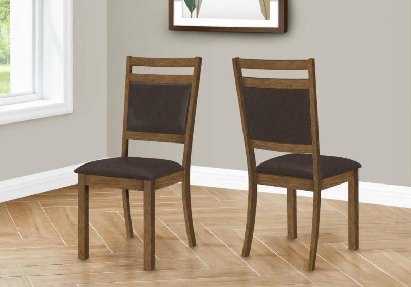 Dining Chair Set Of 2 Kitchen Dining Room Brown Leather-Look Walnut Wood Legs Transitional Dining Chairs