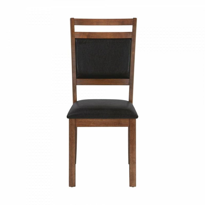 Dining Chair Set Of 2 Kitchen Dining Room Brown Leather-Look Walnut Wood Legs Transitional Dining Chairs