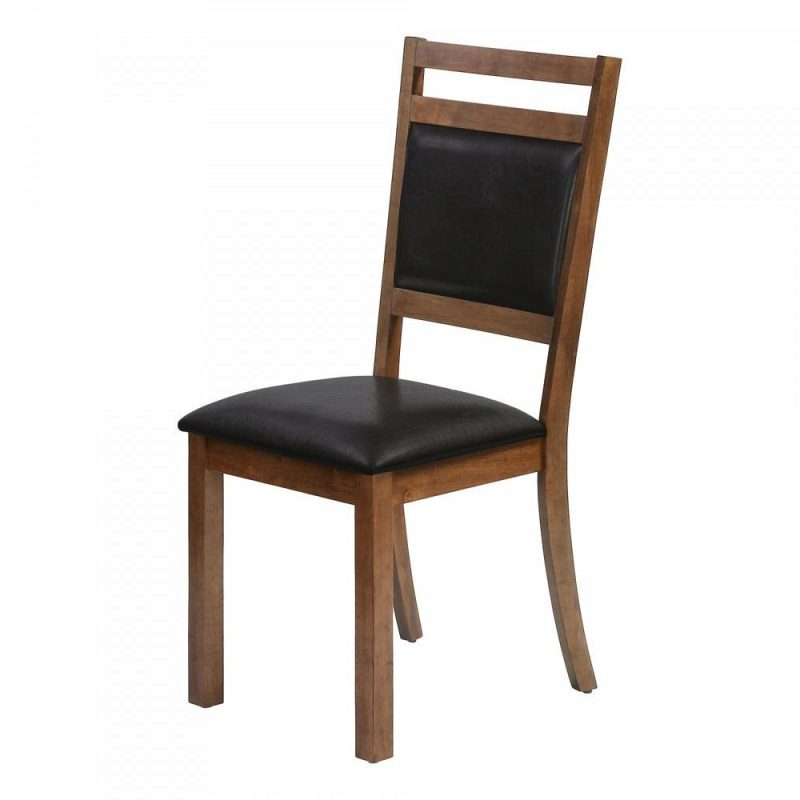 Dining Chair Set Of 2 Kitchen Dining Room Brown Leather-Look Walnut Wood Legs Transitional Dining Chairs