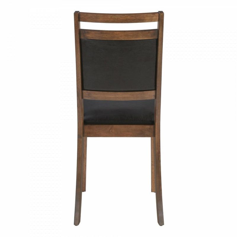 Dining Chair Set Of 2 Kitchen Dining Room Brown Leather-Look Walnut Wood Legs Transitional Dining Chairs