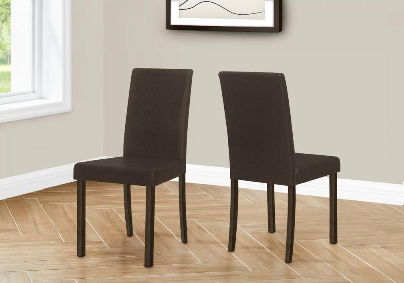 Dining Chair Set Of 2 Kitchen Dining Room Brown Leather-Look Wood Legs Transitional Dining Chairs