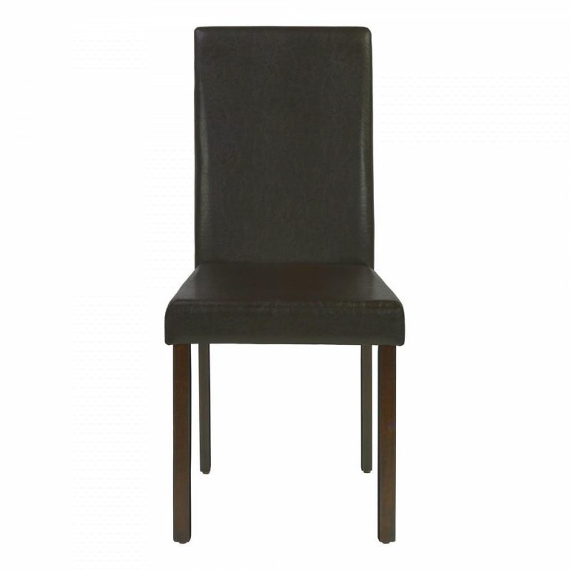 Dining Chair Set Of 2 Kitchen Dining Room Brown Leather-Look Wood Legs Transitional Dining Chairs