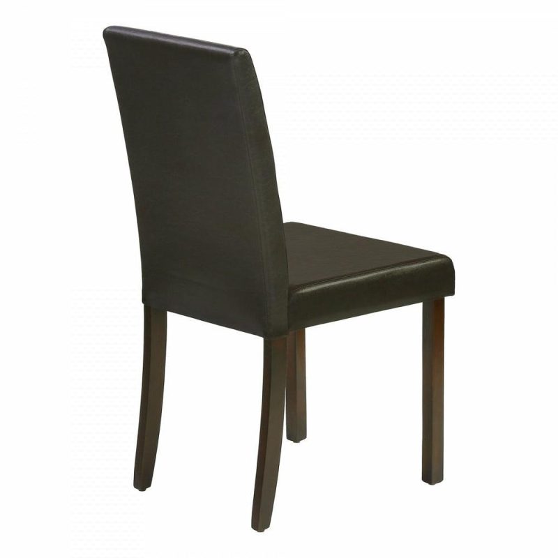 Dining Chair Set Of 2 Kitchen Dining Room Brown Leather-Look Wood Legs Transitional Dining Chairs