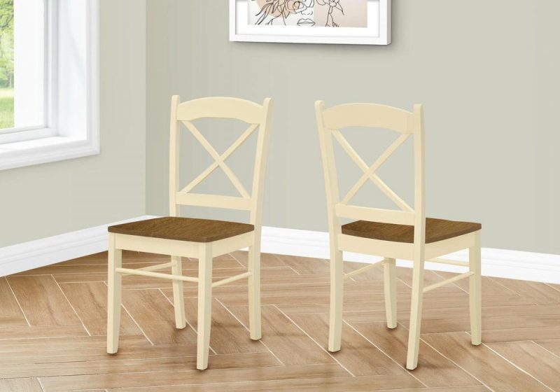 Dining Chair Set Of 2 Kitchen Dining Room Oak & Cream Wood Legs Transitional Dining Chairs