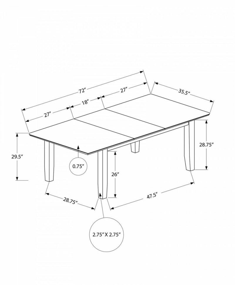 Dining Table Rectangular 18″ Extension Panel Solid Wood Legs Dining Room Kitchen Brown Veneer Transitional Dining Room