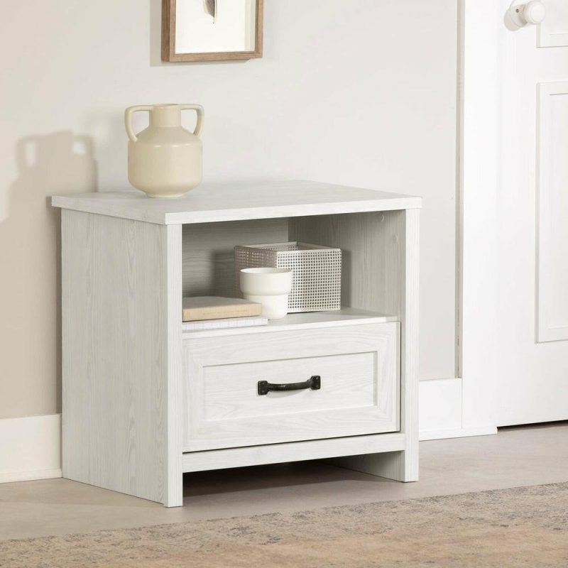 Dove Bedside 1-Drawer Nightstand, 23.8″W X 22.5″H, Made In Canada – White Bedroom